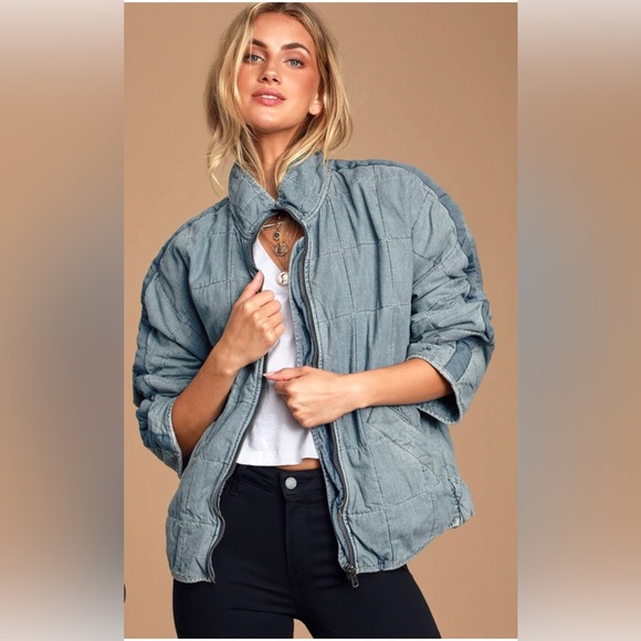 Free People Quilted indigo Dolman Denim Jacket - Picture 1 of 6